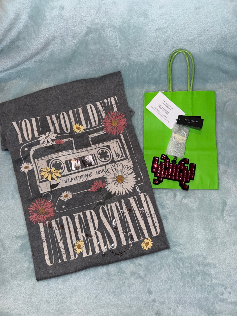 Kate Spade Pink Crystal Space Invader Bag Charm, T-Shirt And Gift Bag